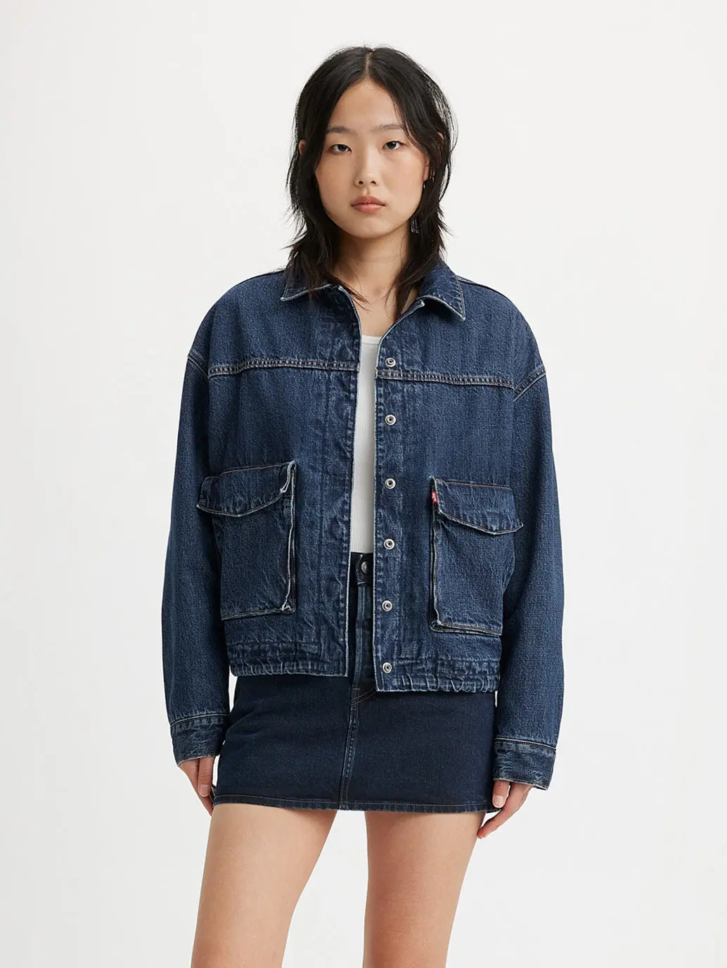 Women's Solid Spread Collar Denim Jacket 1