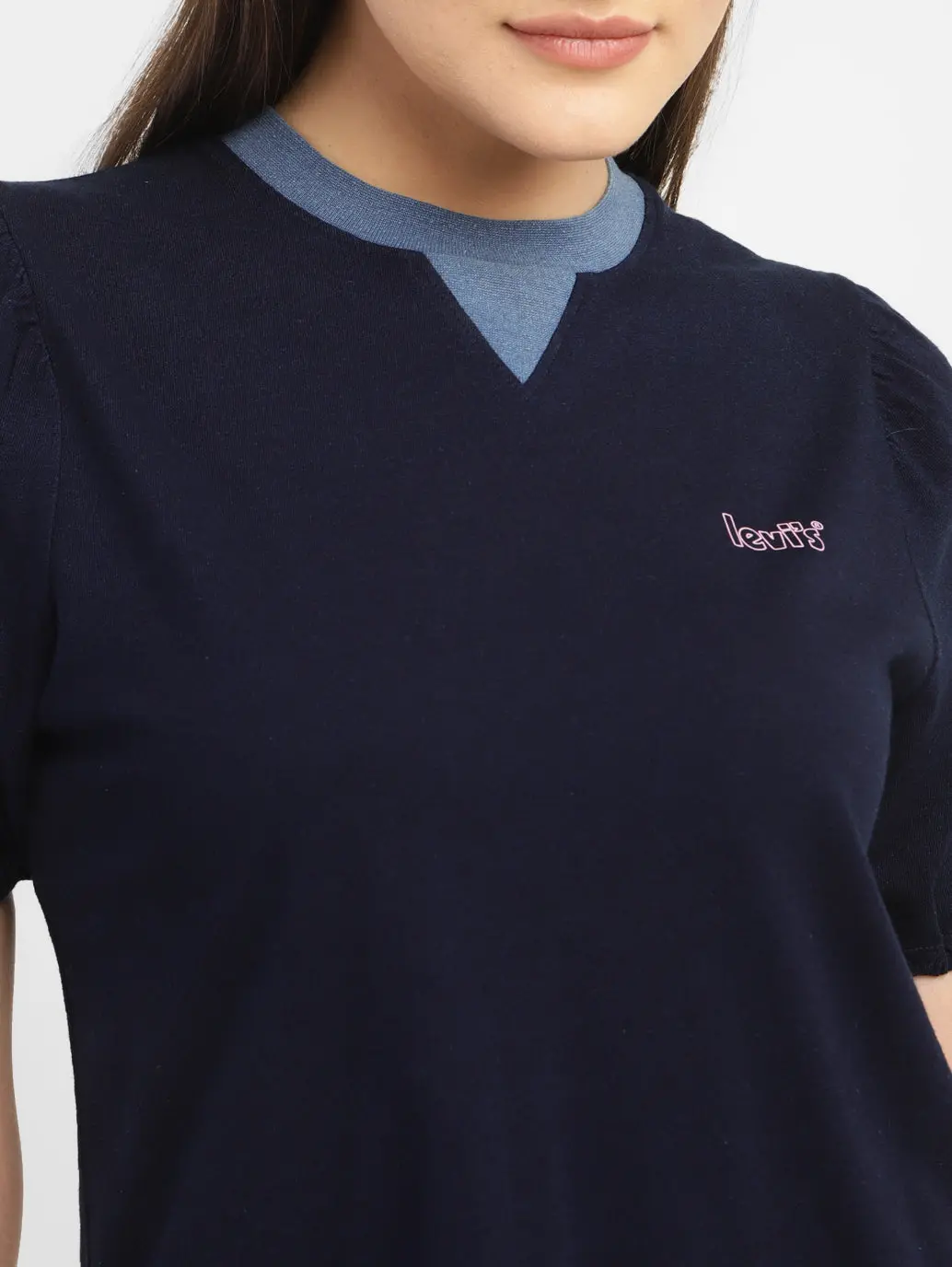 Women's Solid Navy Crew Neck Top 5