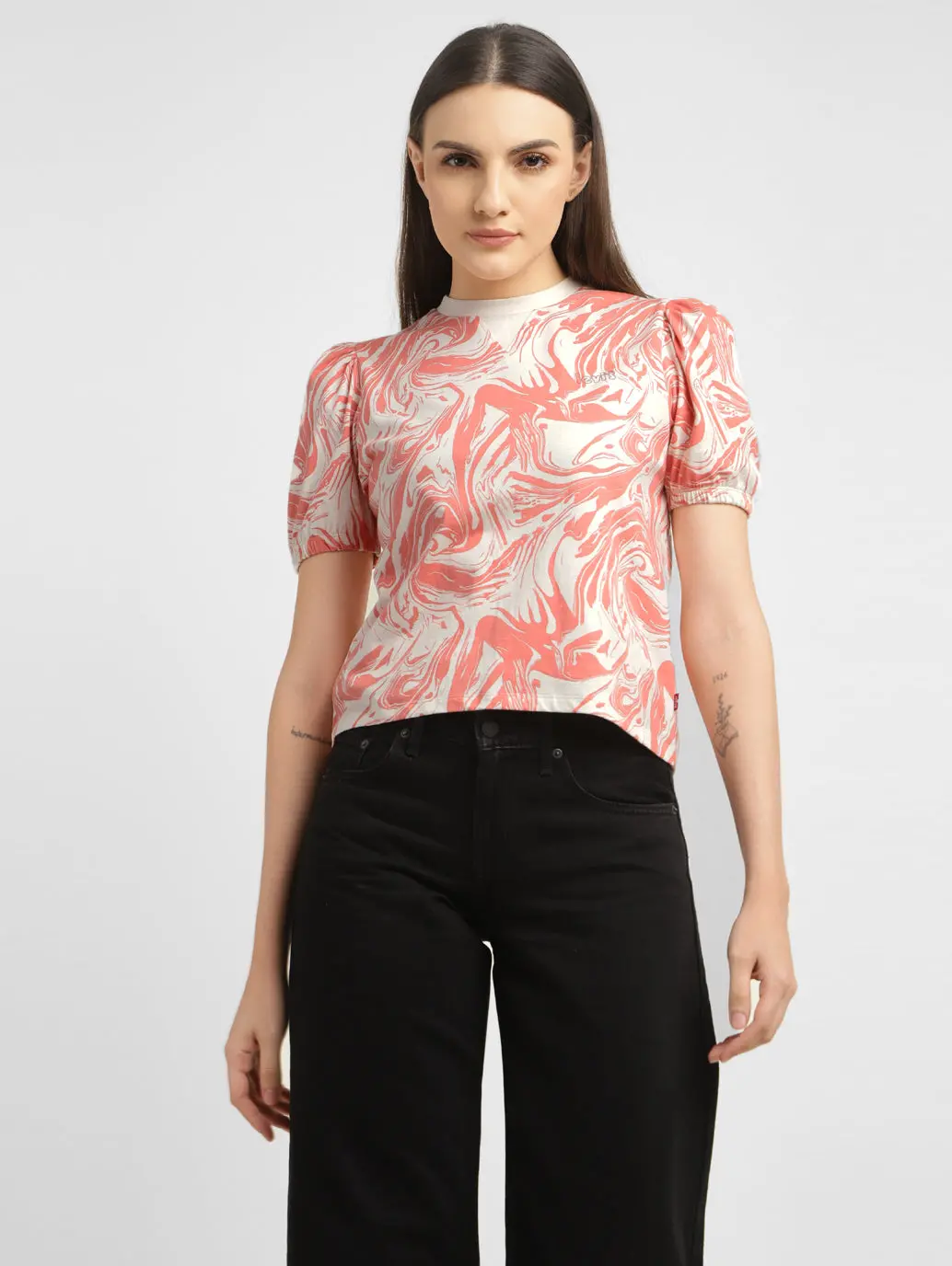 Women's Abstract Print Crew Neck Top 1