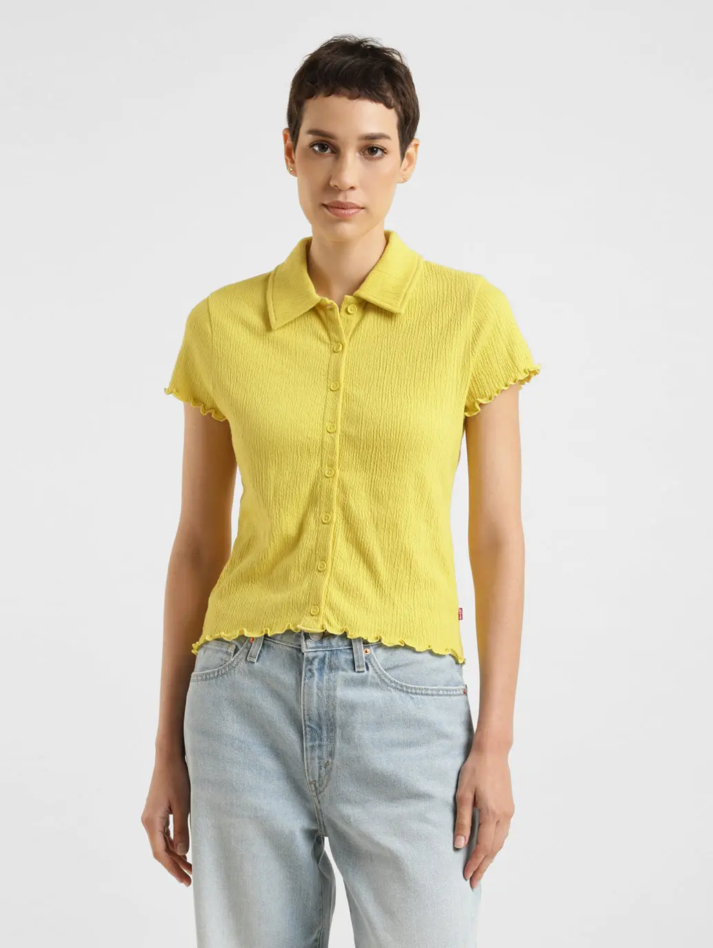 Women's Solid Spread Collar Top 1