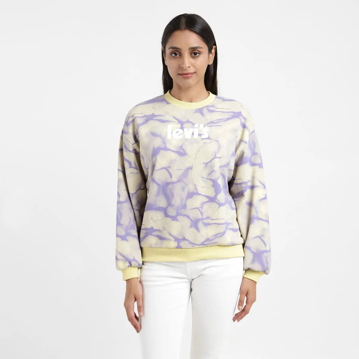 Women's Abstract Yellow Crew Neck Sweatshirt 2