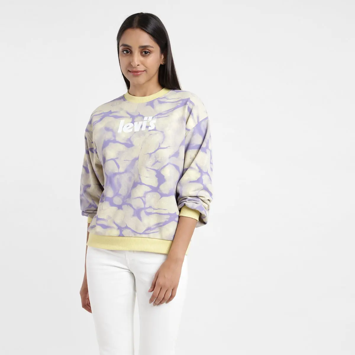 Women's Abstract Yellow Crew Neck Sweatshirt 1