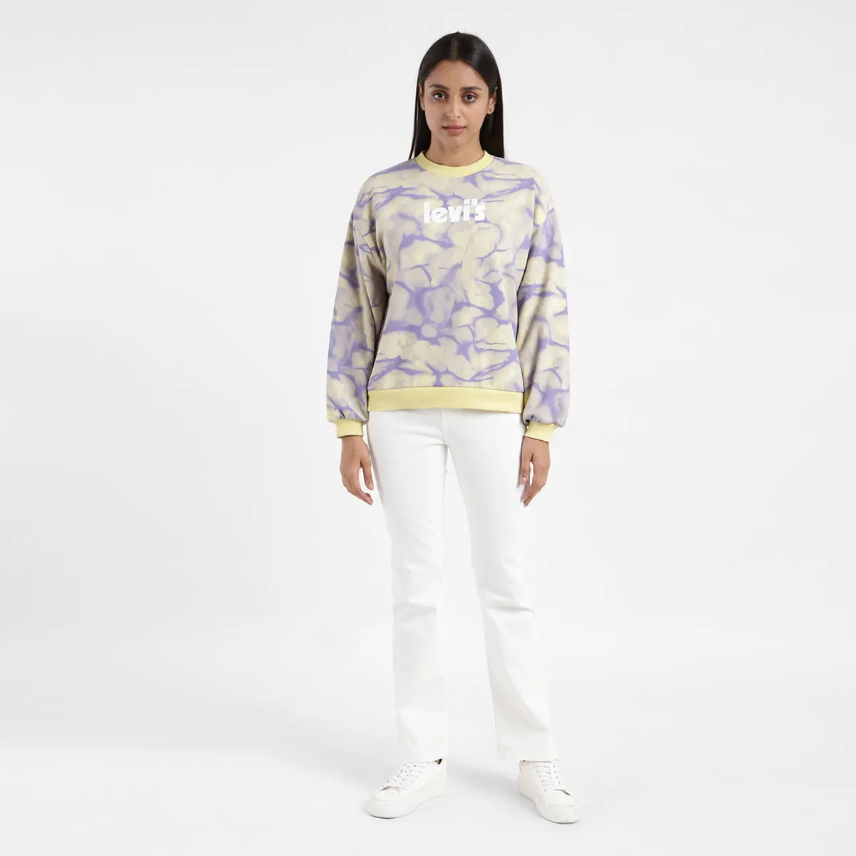 Women's Abstract Yellow Crew Neck Sweatshirt 3