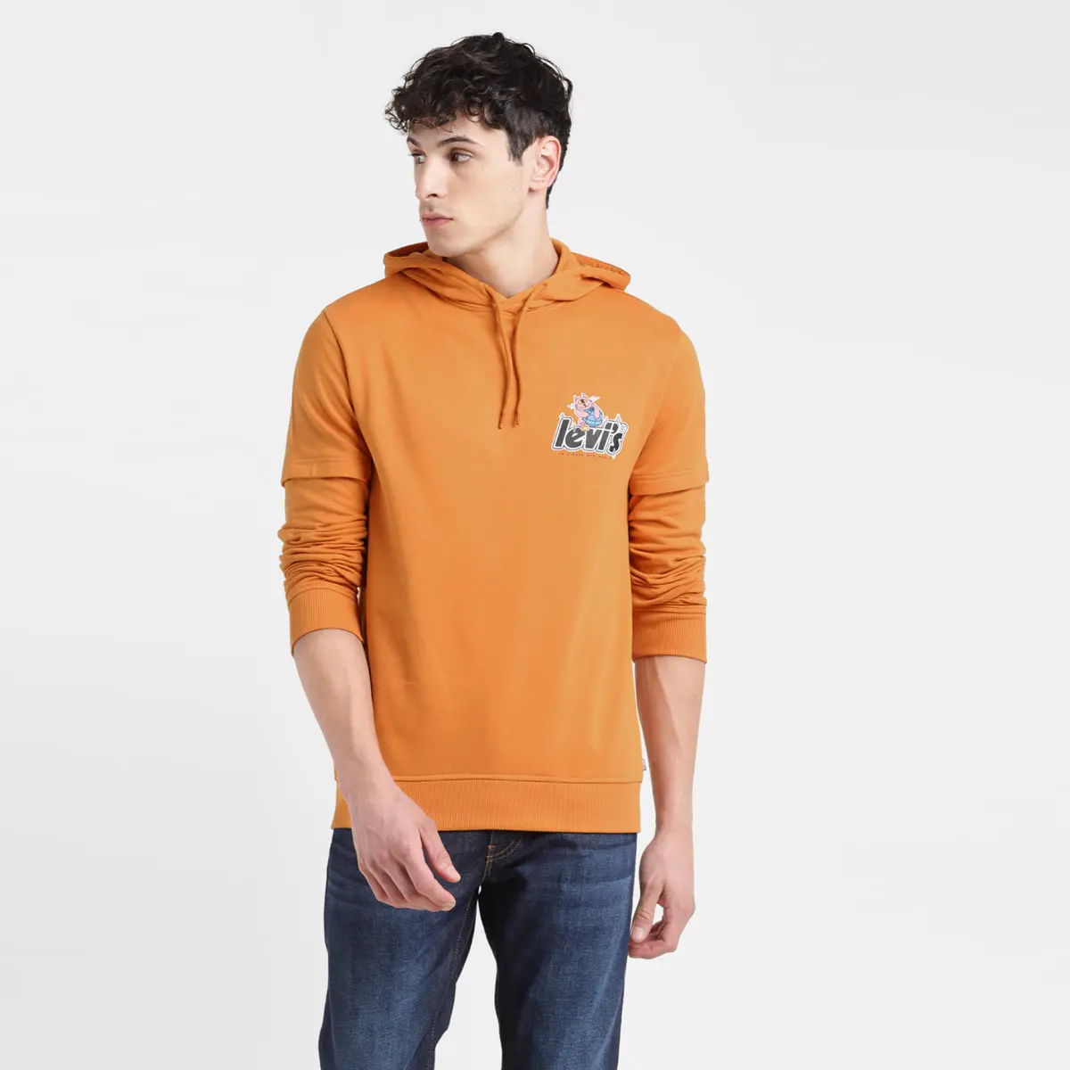 Men's Solid Orange Hooded Sweatshirt 1