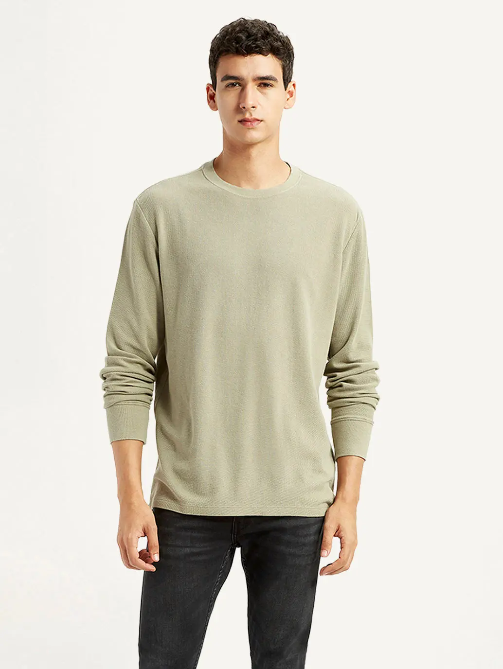 Men's Solid Beige Crew Neck Sweatshirt 1