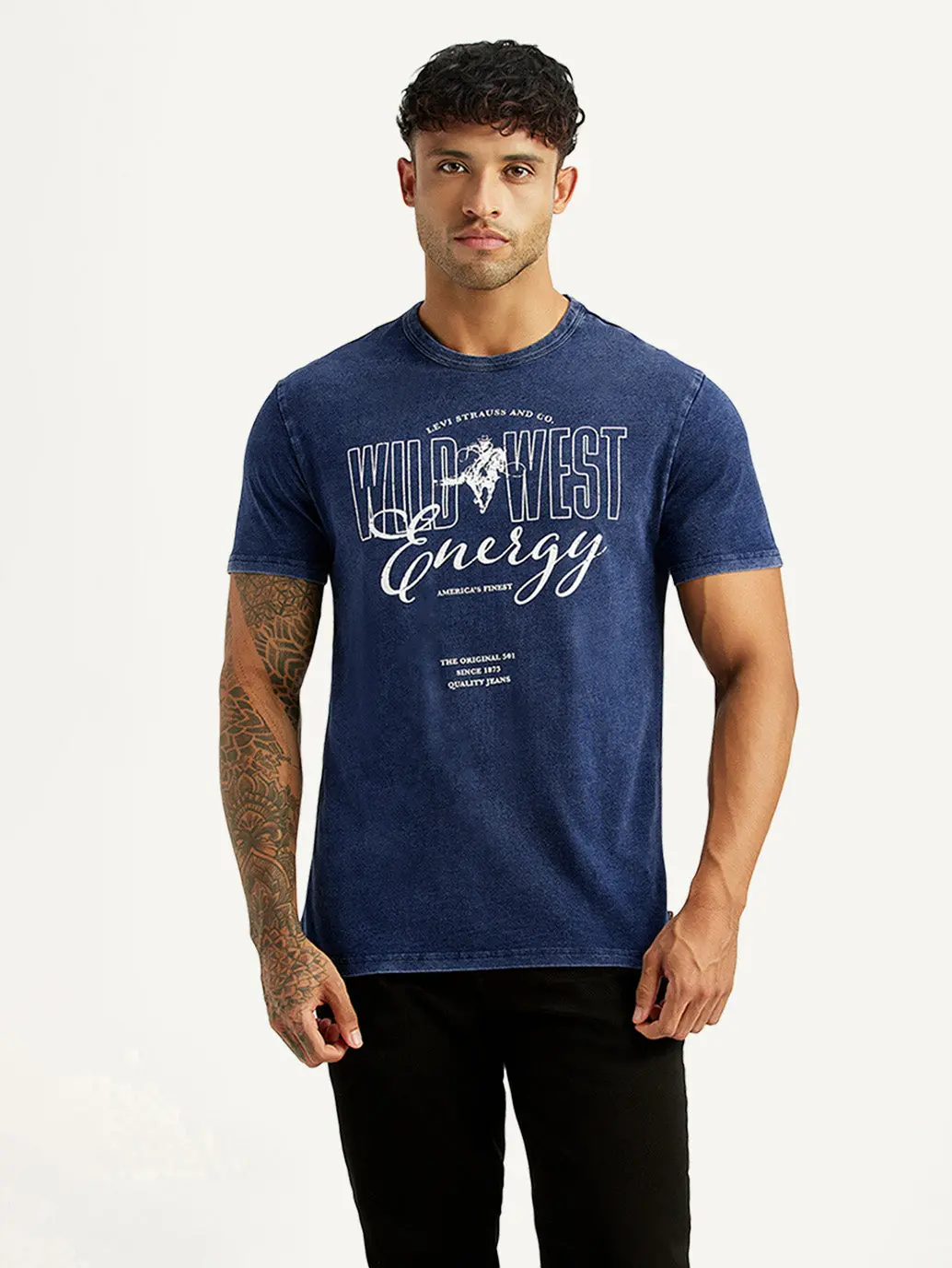 Men's Graphic Print Dark Blue Crew Neck T-Shirt 1