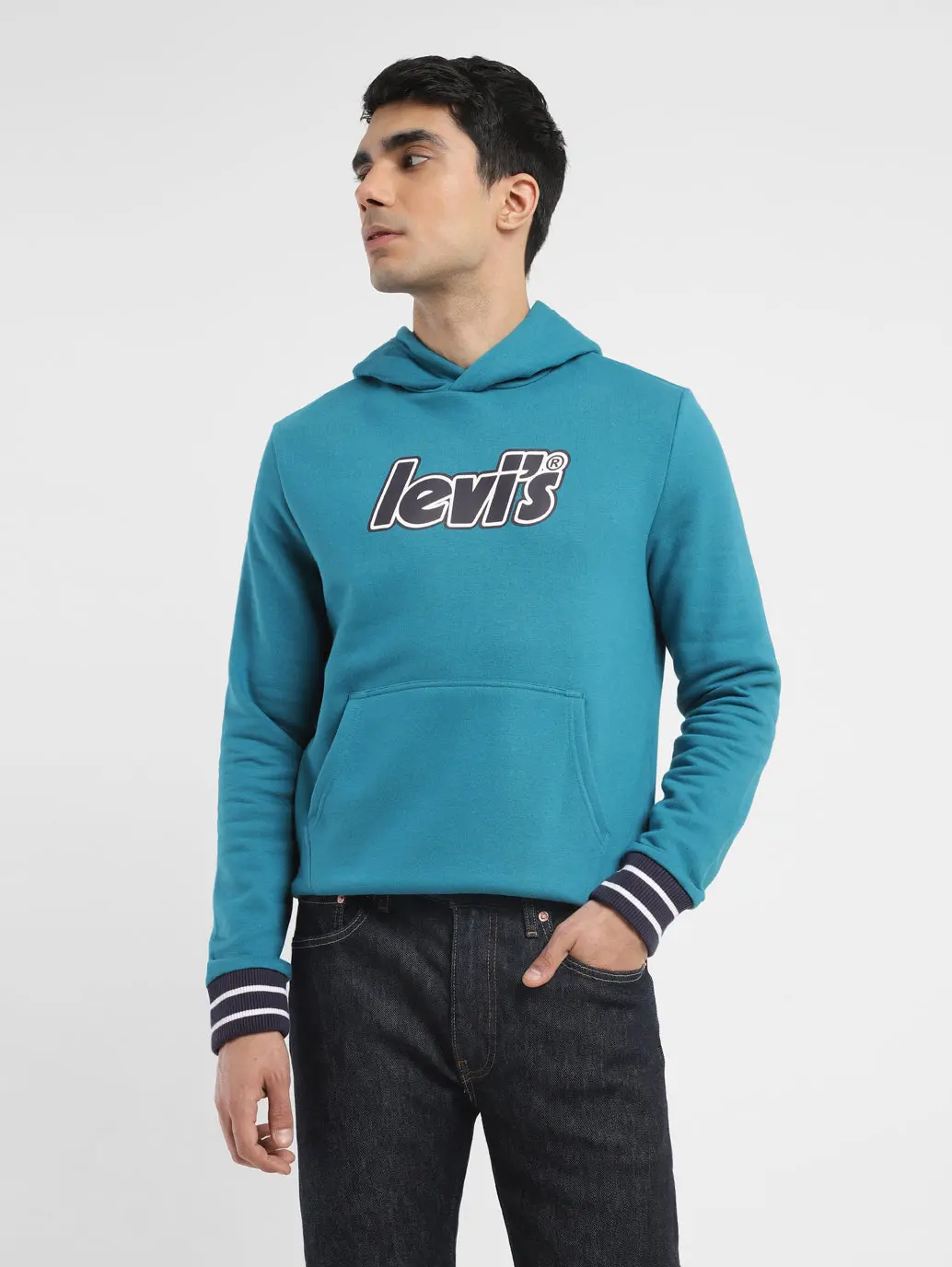 Men's Solid Blue Hooded Sweatshirt 1