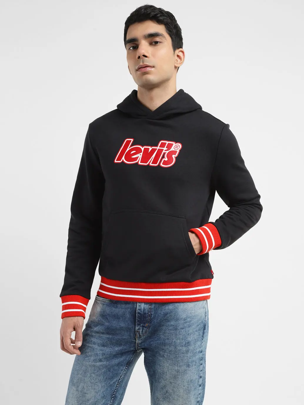 Men's Brand Logo Black Hooded Sweatshirt 1