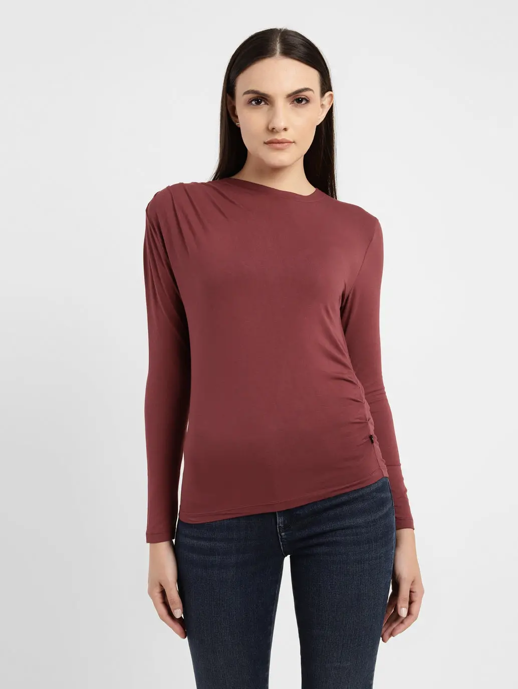 Women's Solid Asymmetrical Neck Top 1