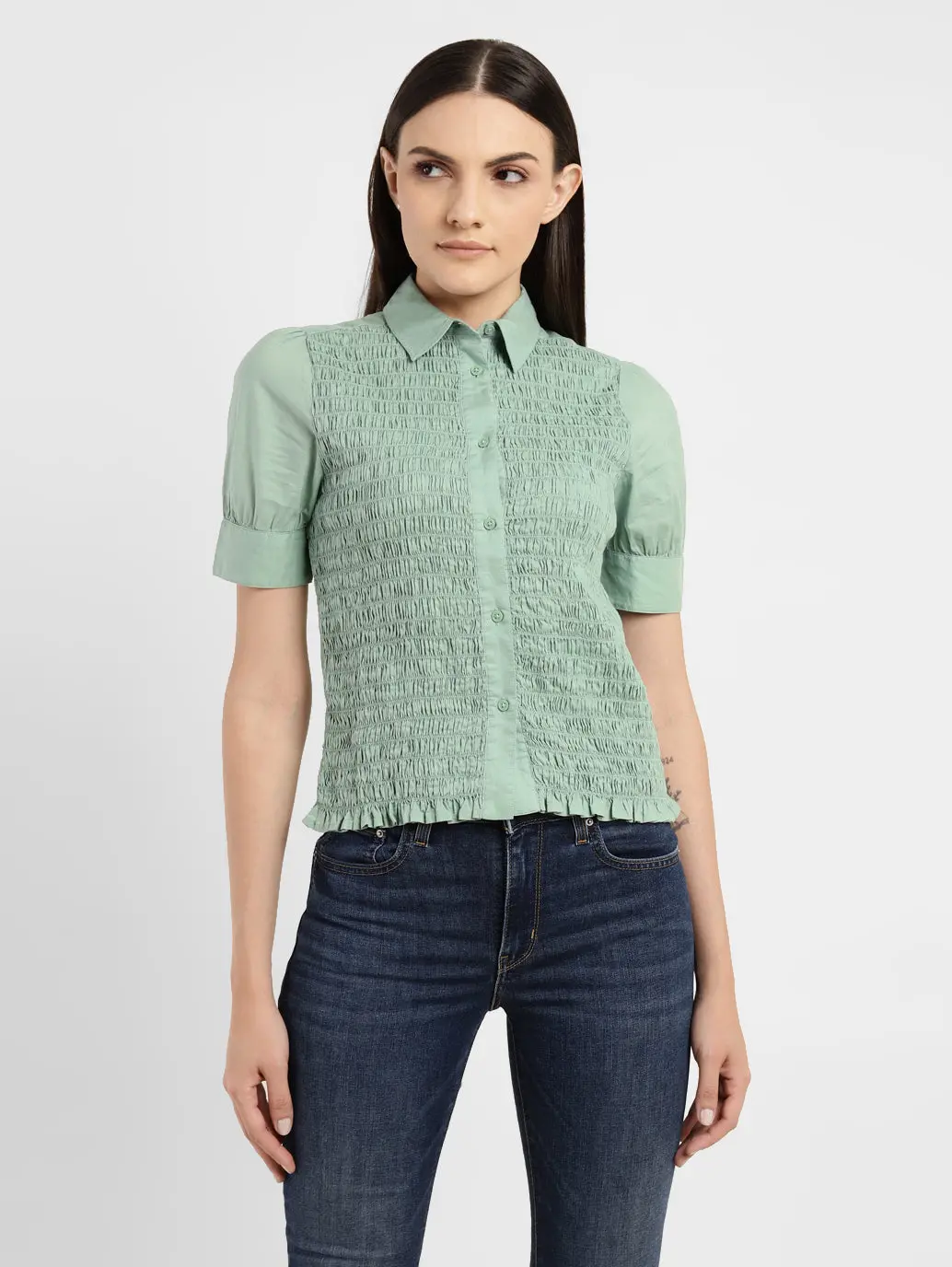 Women's Textured Spread Collar Shirt 1