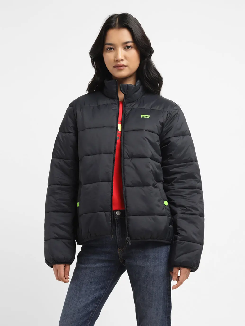 Women's Solid High Neck Quilted Jacket 1