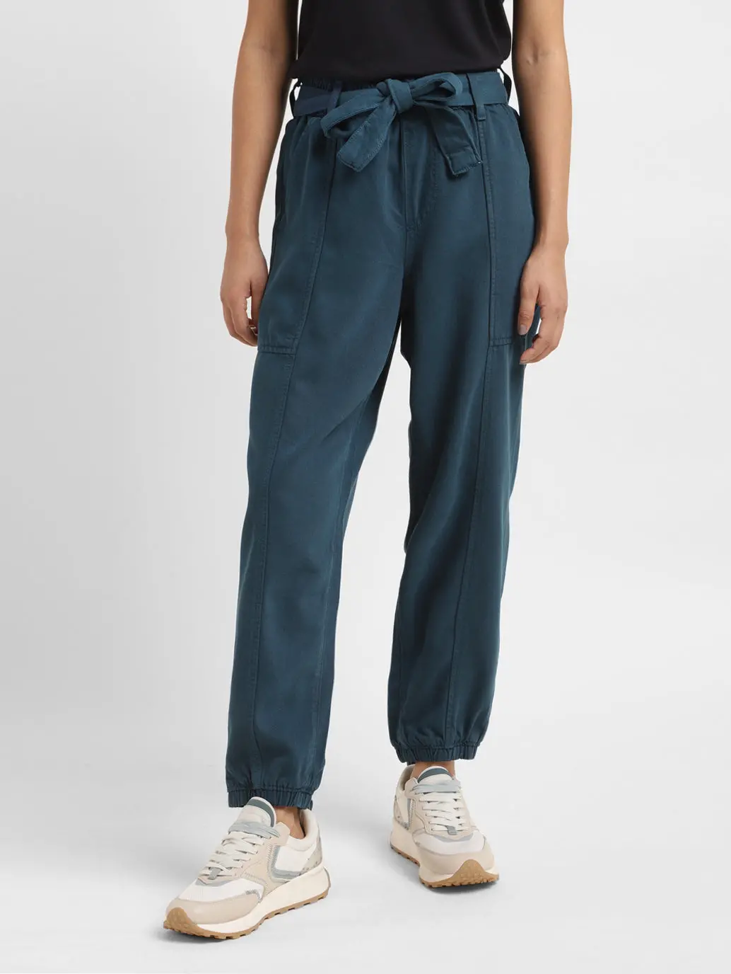 Women Mid Rise Teal Loose Tapered Fit Joggers 1