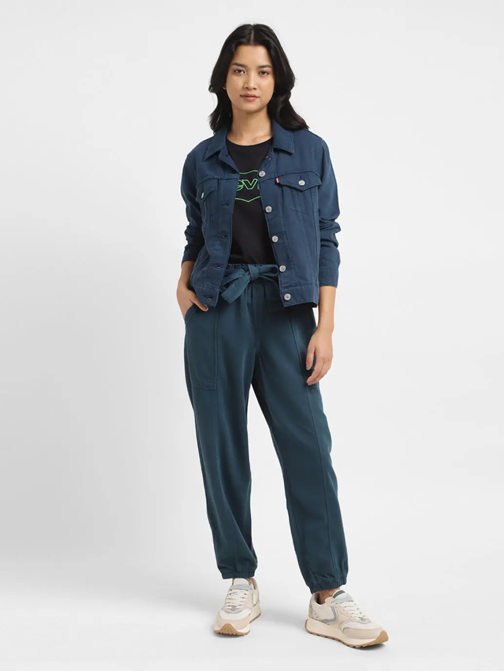 Women Mid Rise Teal Loose Tapered Fit Joggers 2