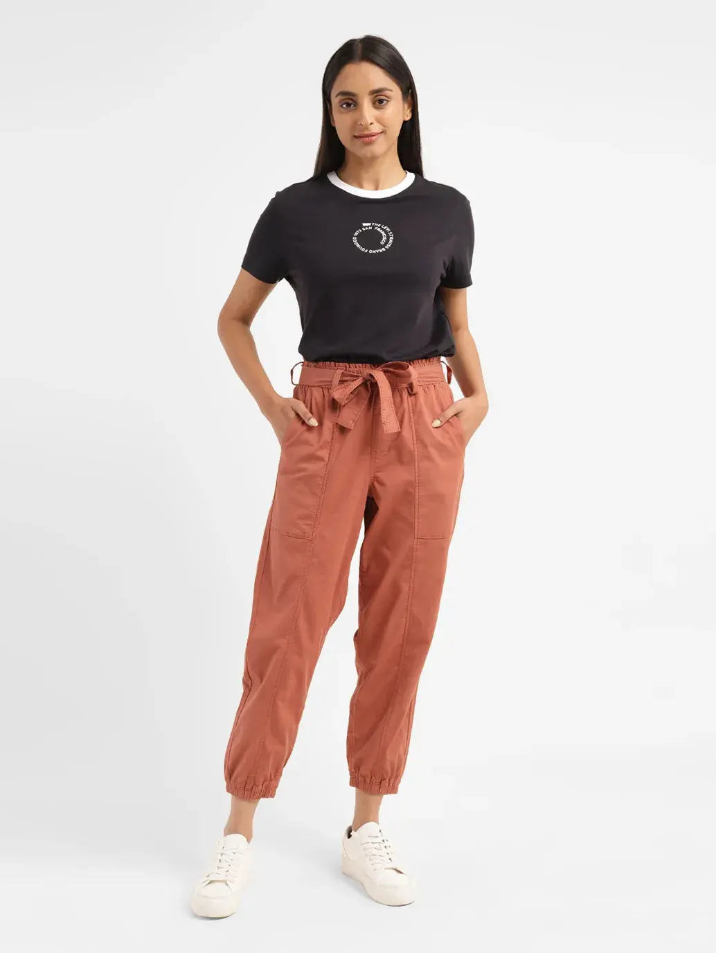 Women's High Rise Rust Regular Fit Joggers 1
