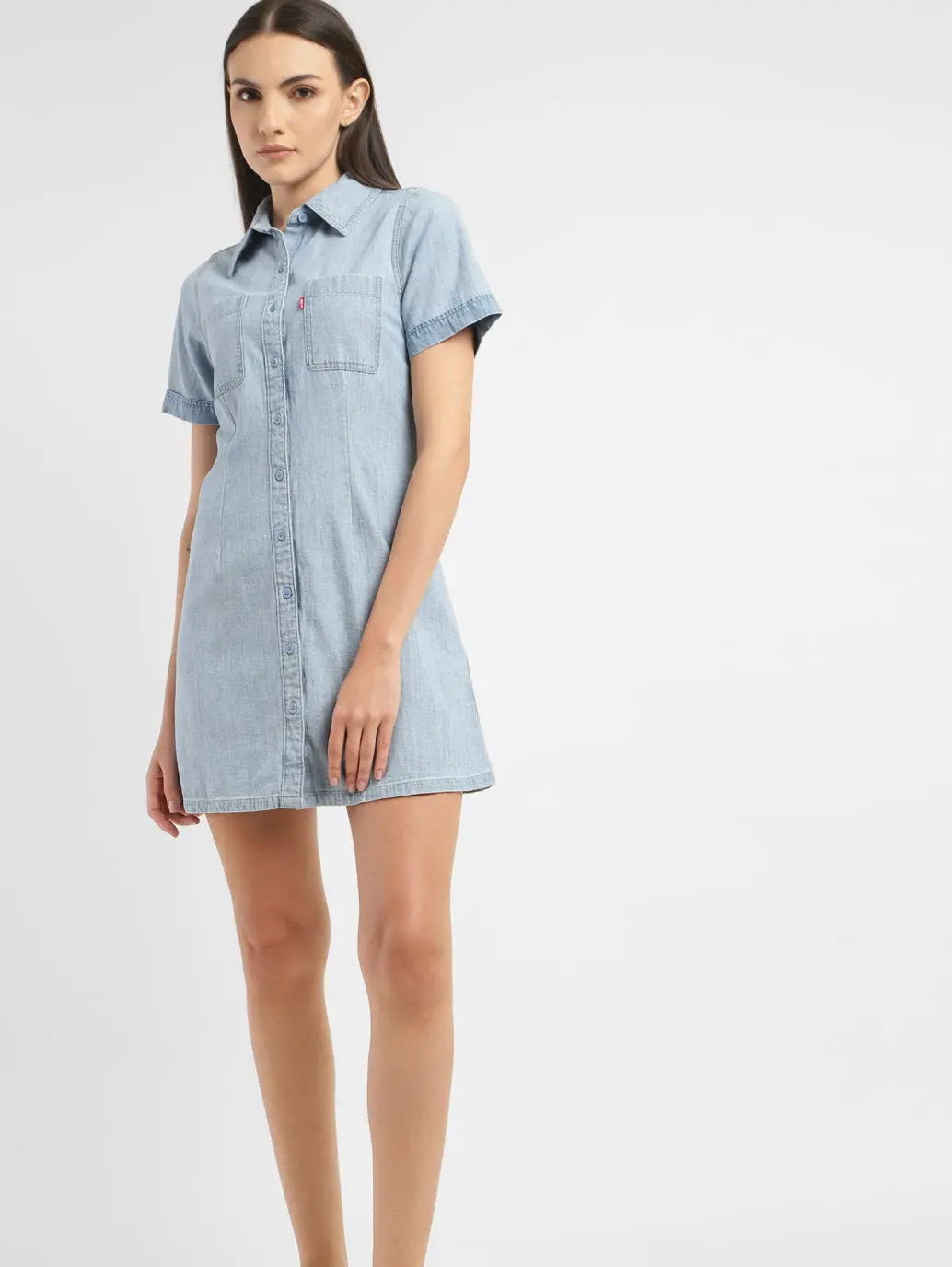 Women's Solid Spread Collar Denim Dress 2
