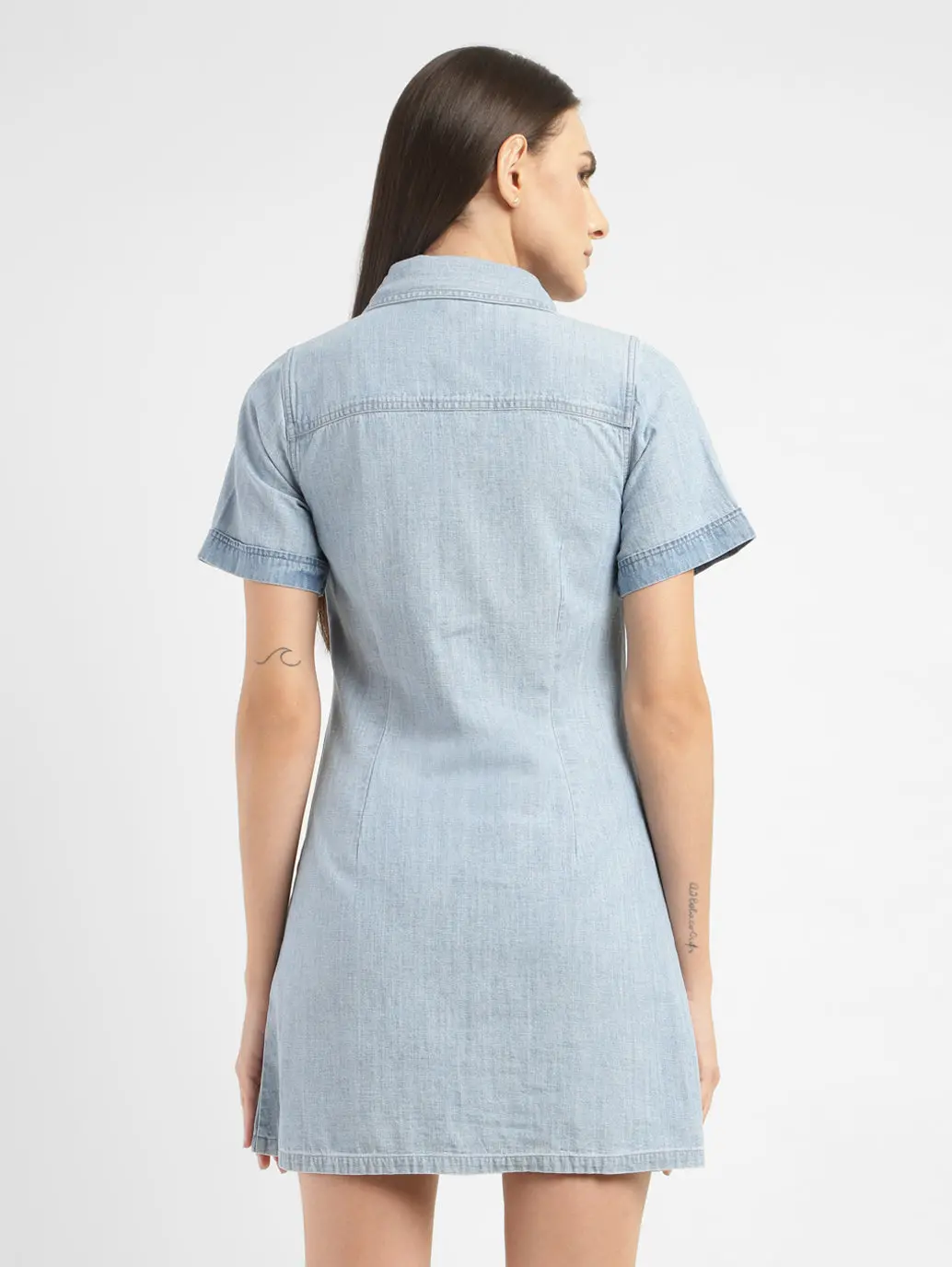 Women's Solid Spread Collar Denim Dress 3
