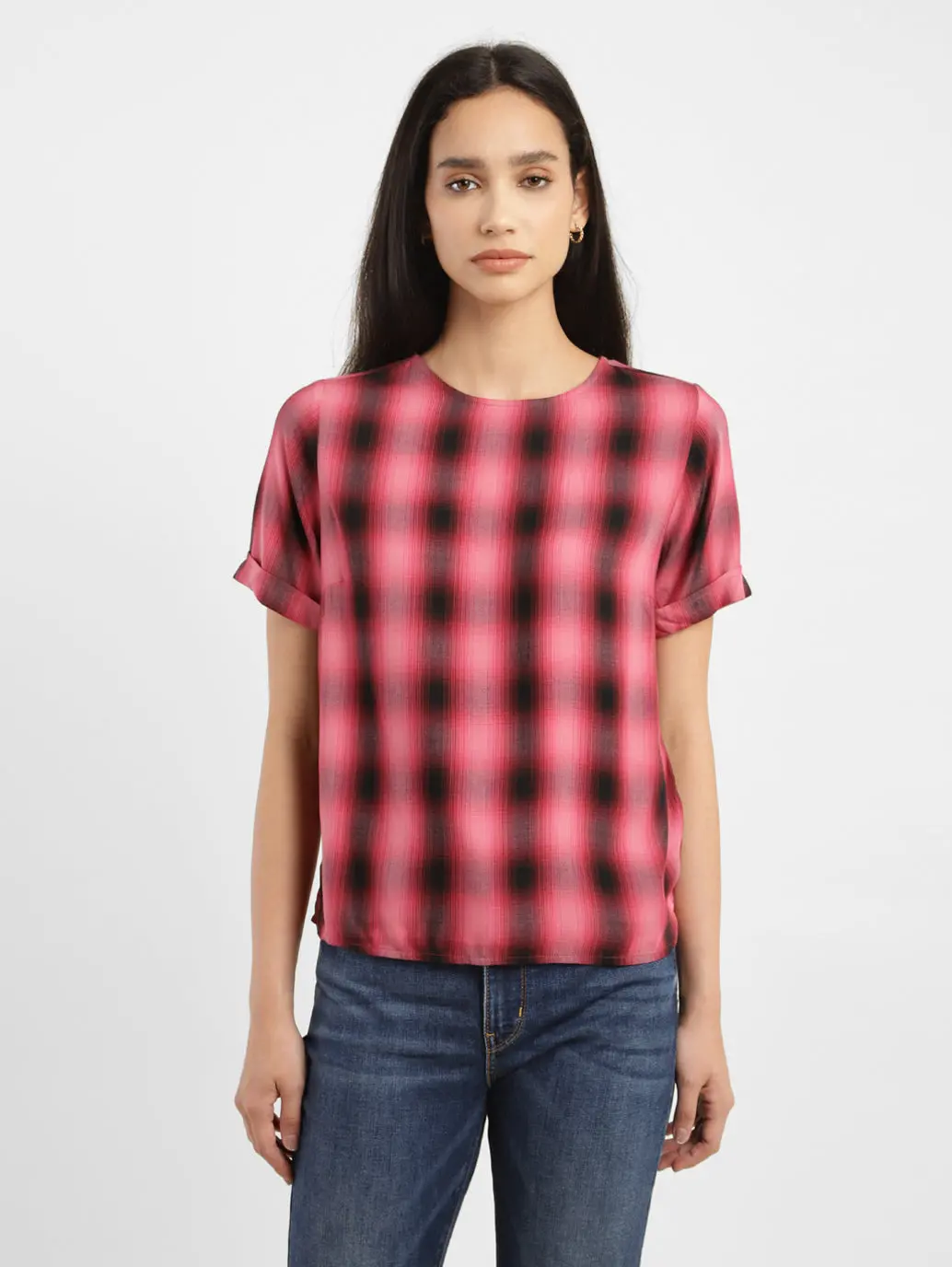Women's Checkered Round Neck Top 1