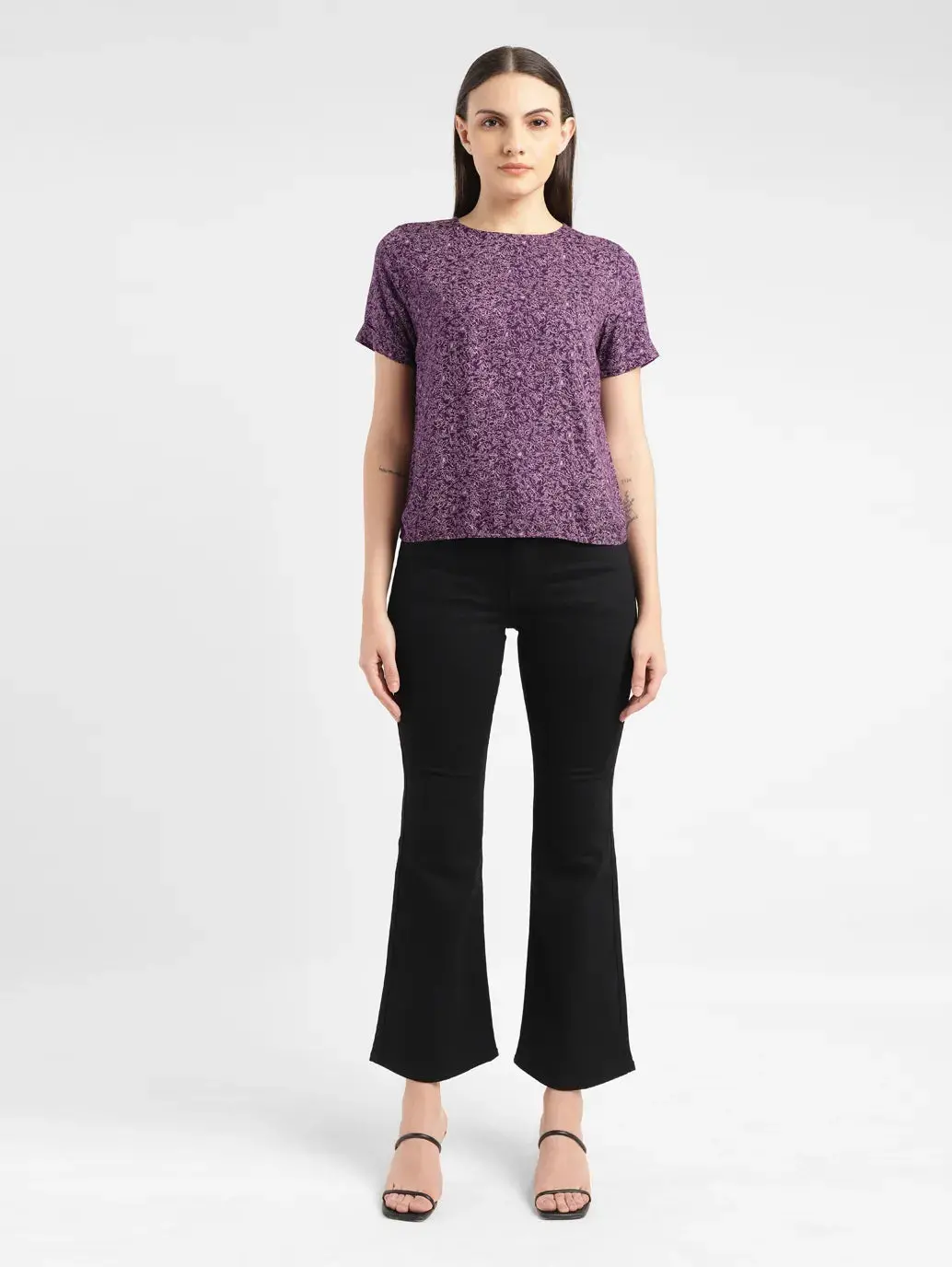Women's Floral Purple Round Neck Top 1