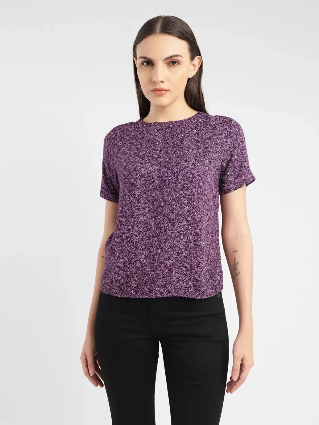 Women's Floral Purple Round Neck Top 2