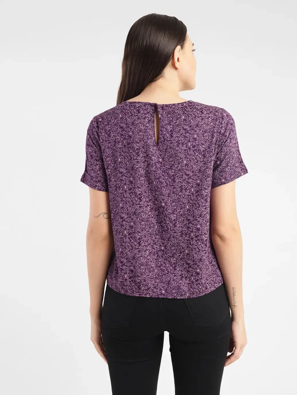 Women's Floral Purple Round Neck Top 3