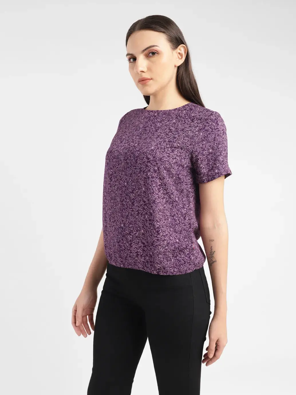 Women's Floral Purple Round Neck Top 4