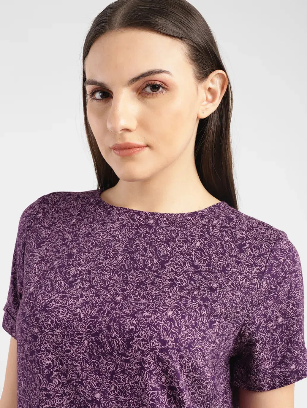 Women's Floral Purple Round Neck Top 5