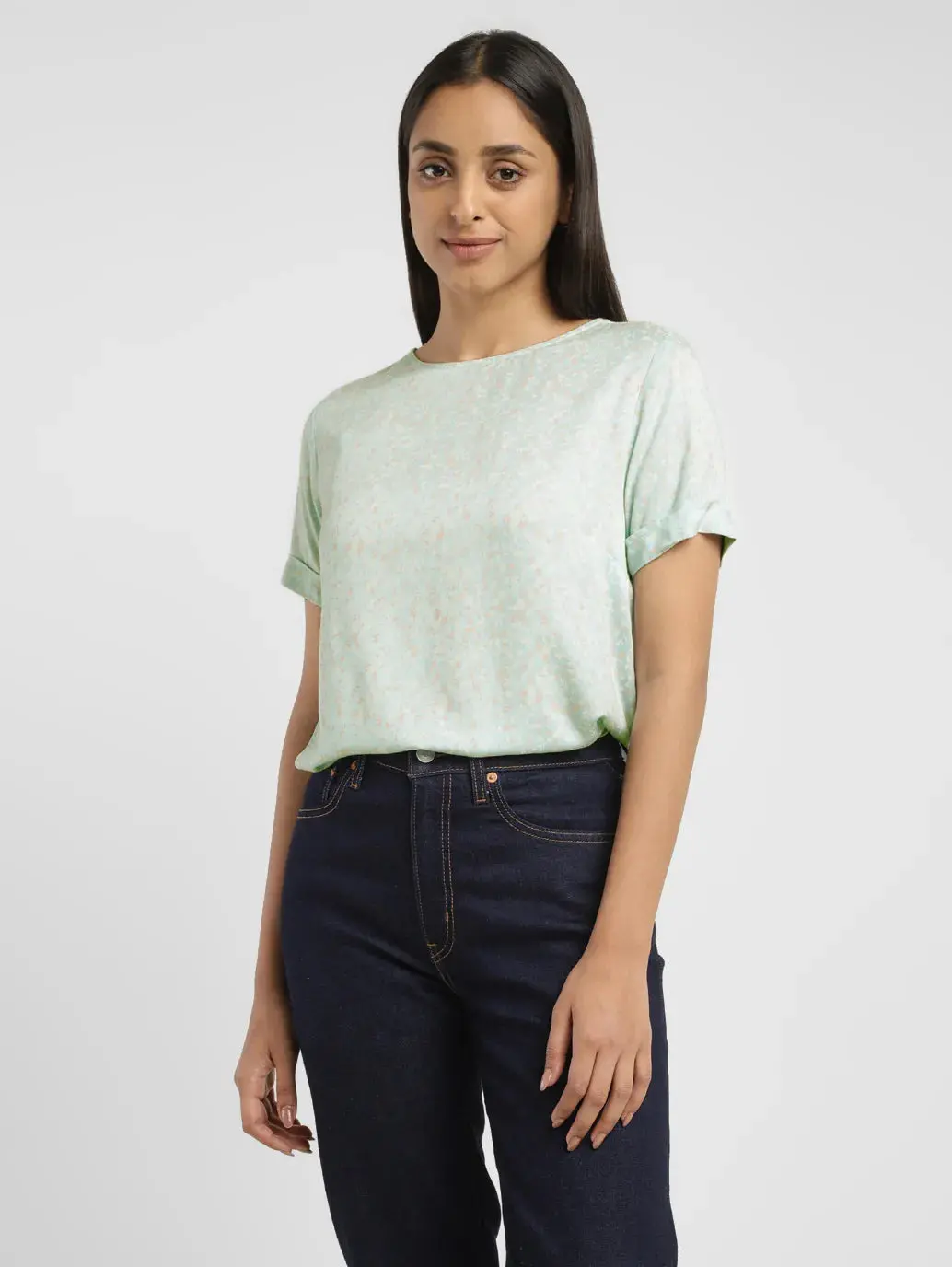 Women's Floral Blue Round Neck Top 1