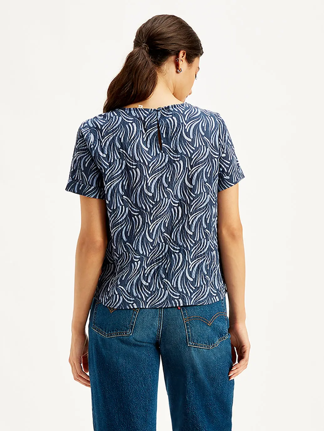 Women's Abstract Print Navy Blue Round Neck Top 5