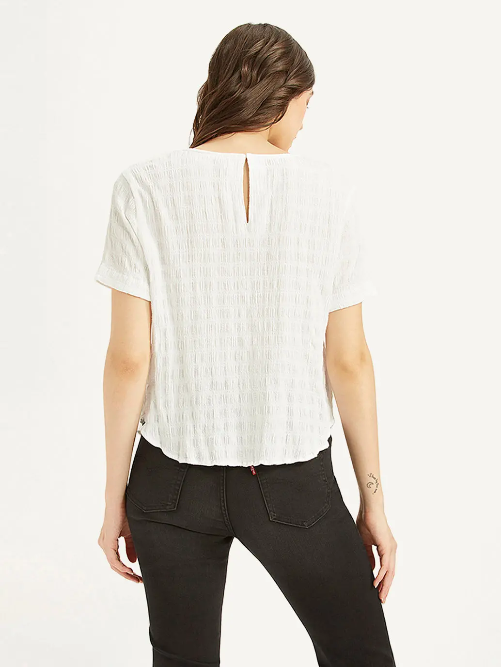 Women's Textured White Round Neck Top 3