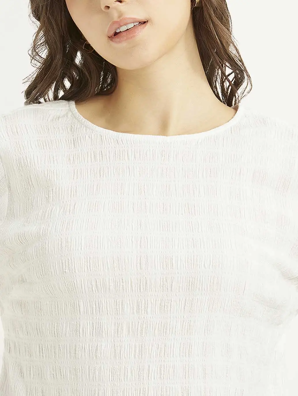 Women's Textured White Round Neck Top 4