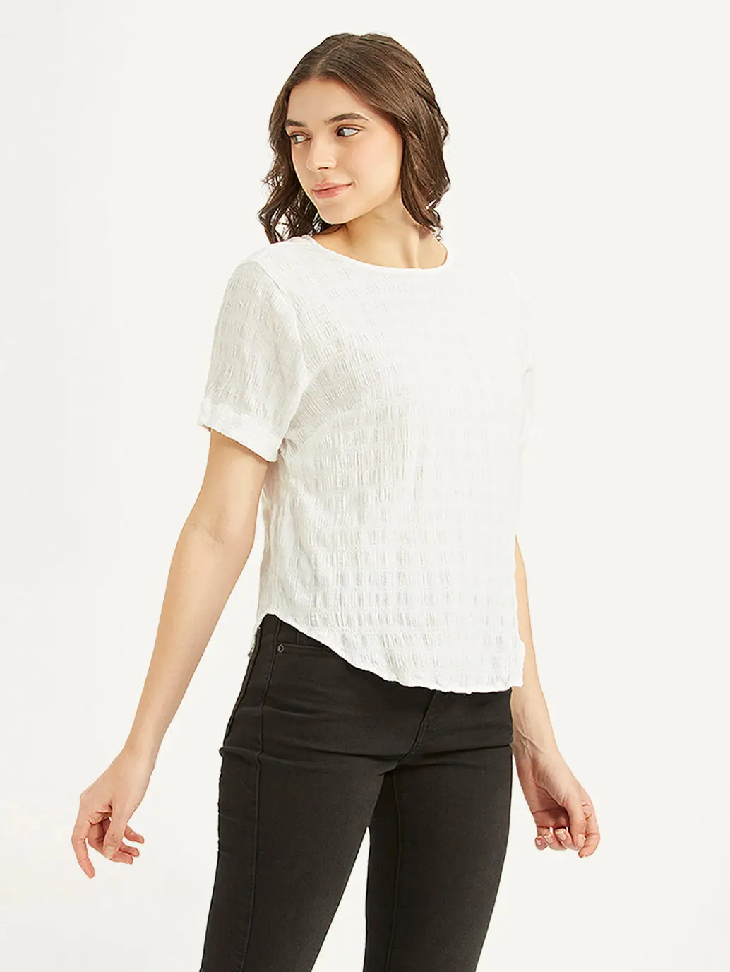 Women's Textured White Round Neck Top 5