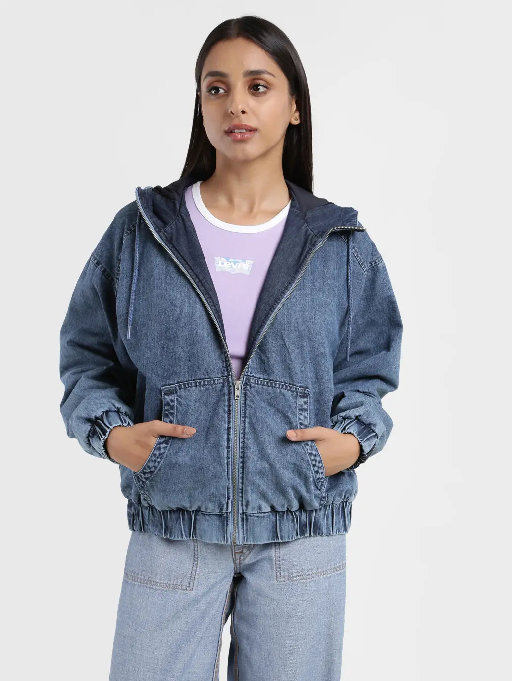 Women's Solid Blue Hooded Tailored Jacket 2