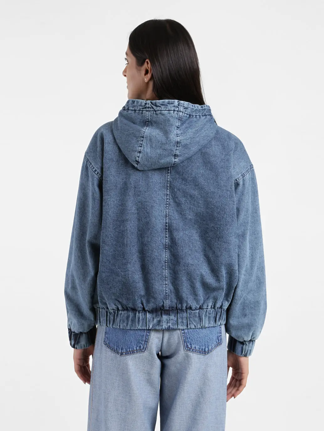 Women's Solid Blue Hooded Tailored Jacket 3