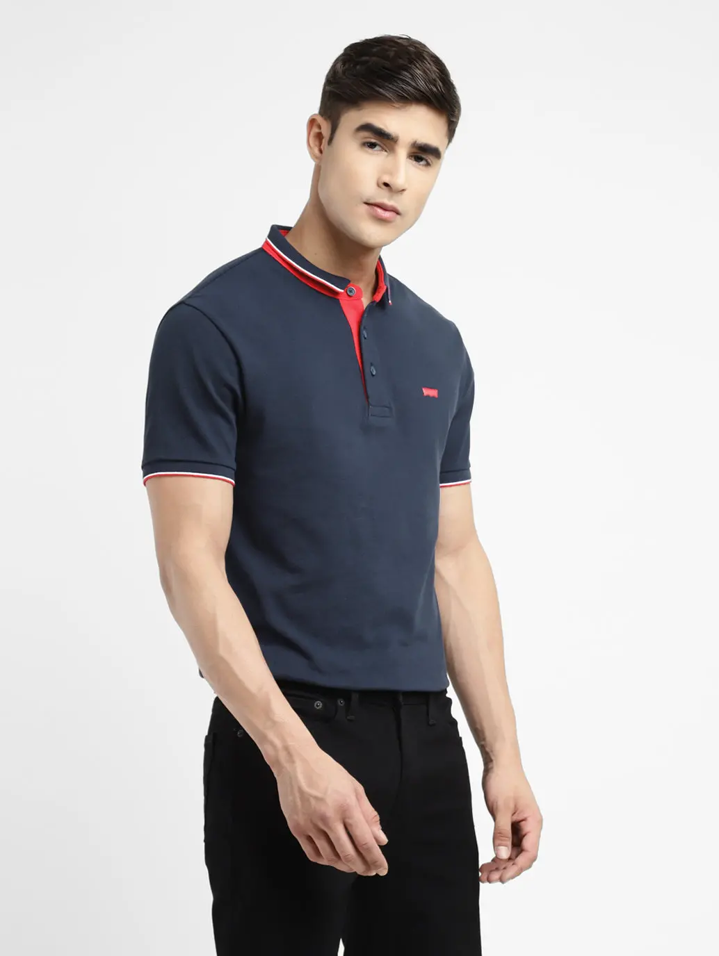 Men's Solid Polo Navy T-Shirt 1