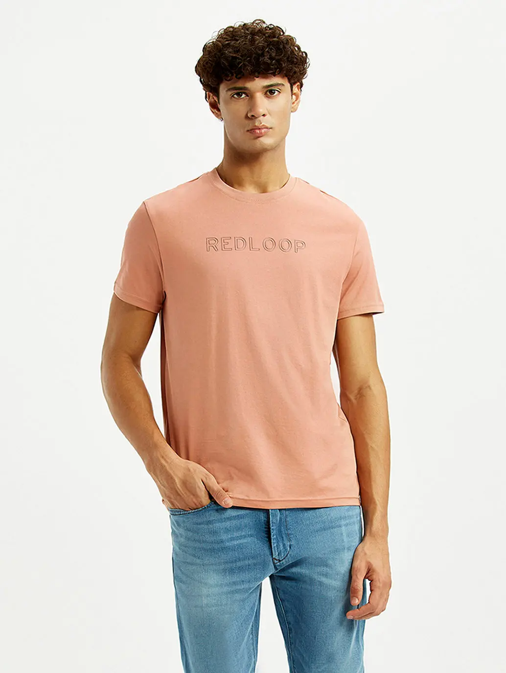 Men's Redloop Typography Peach Slim Fit T-Shirt 1