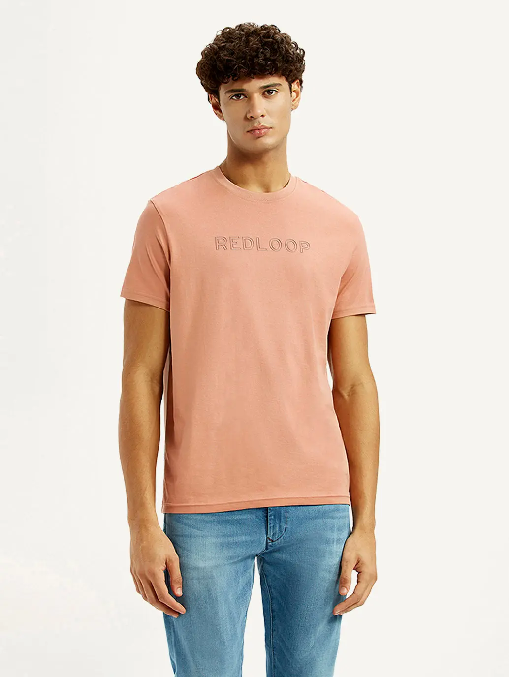Men's Redloop Typography Peach Slim Fit T-Shirt 2