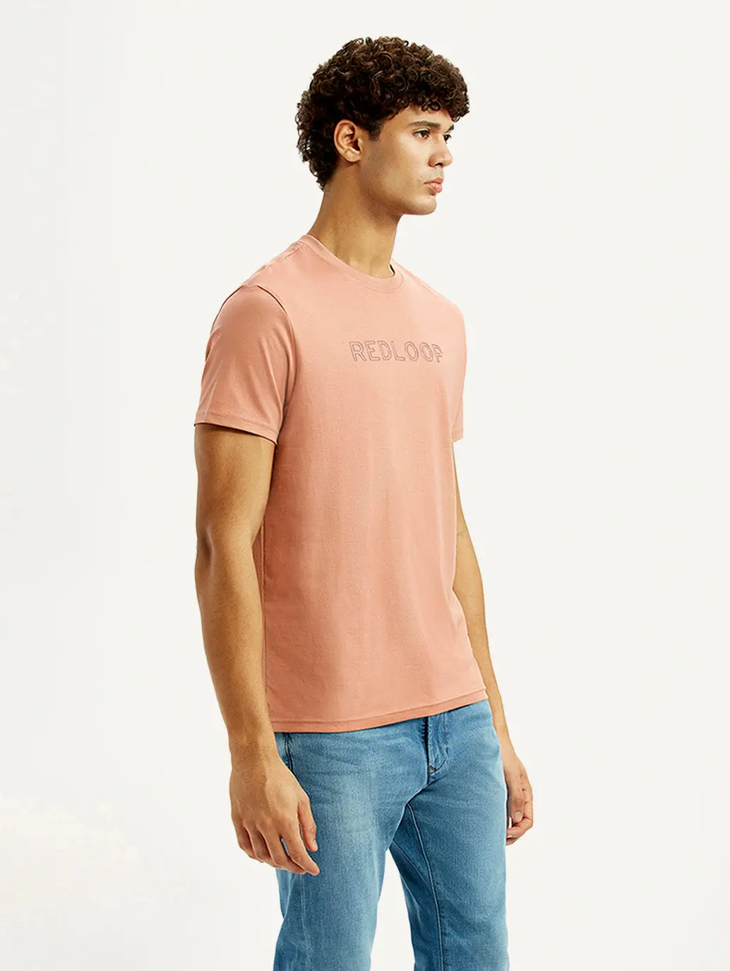 Men's Redloop Typography Peach Slim Fit T-Shirt 5