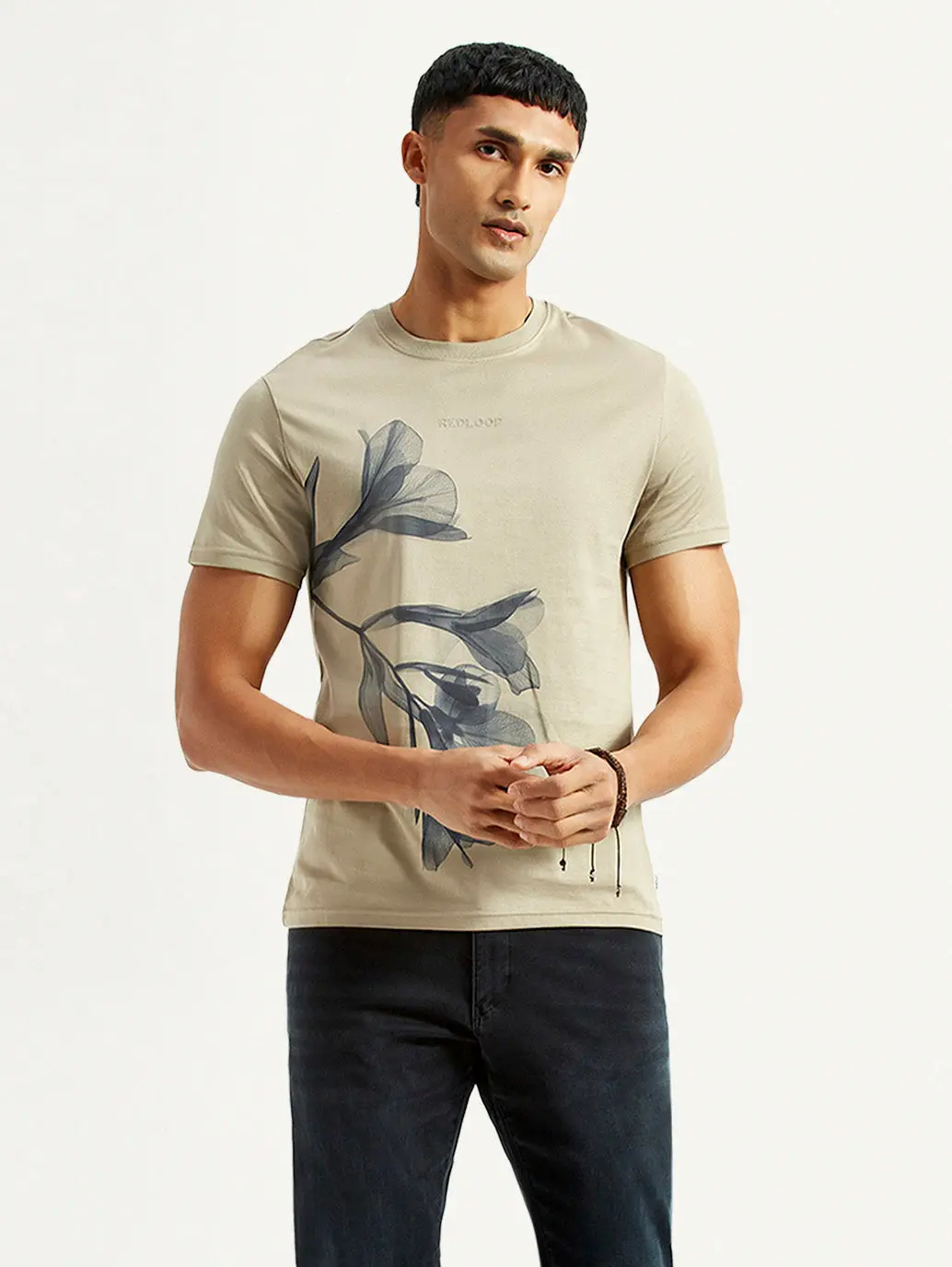 Men's Floral Beige Slim Fit T-Shirt 1