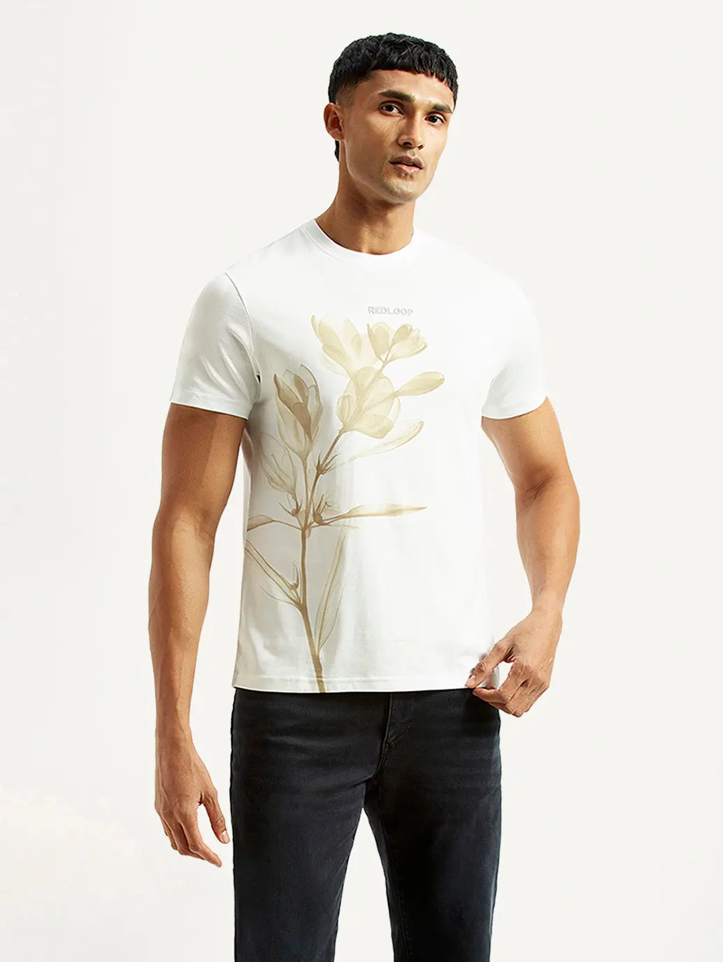 Men's Redloop Floral White Slim Fit T-Shirt 1