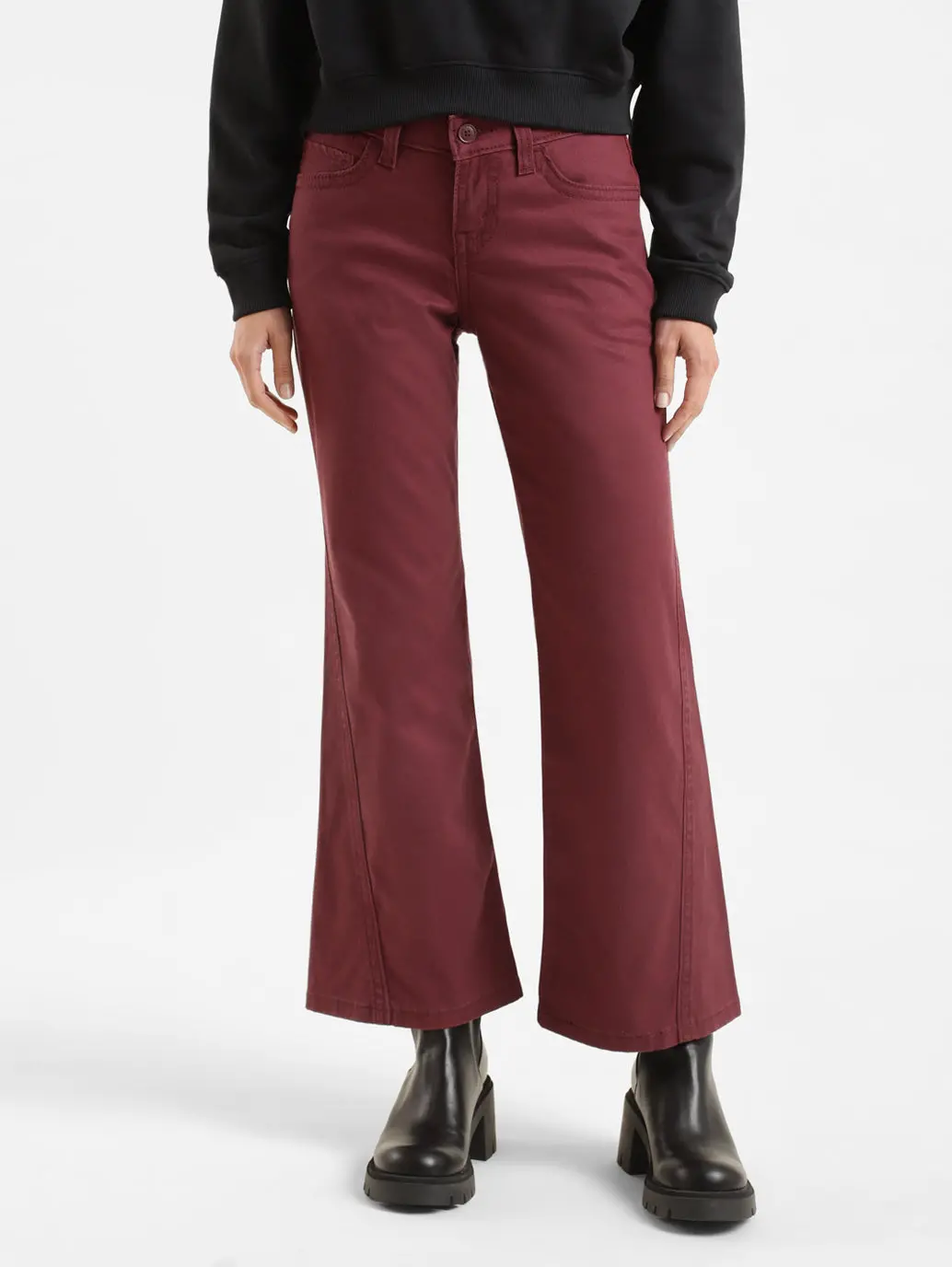Women's Mid Rise Maroon Relaxed Fit Trousers 1