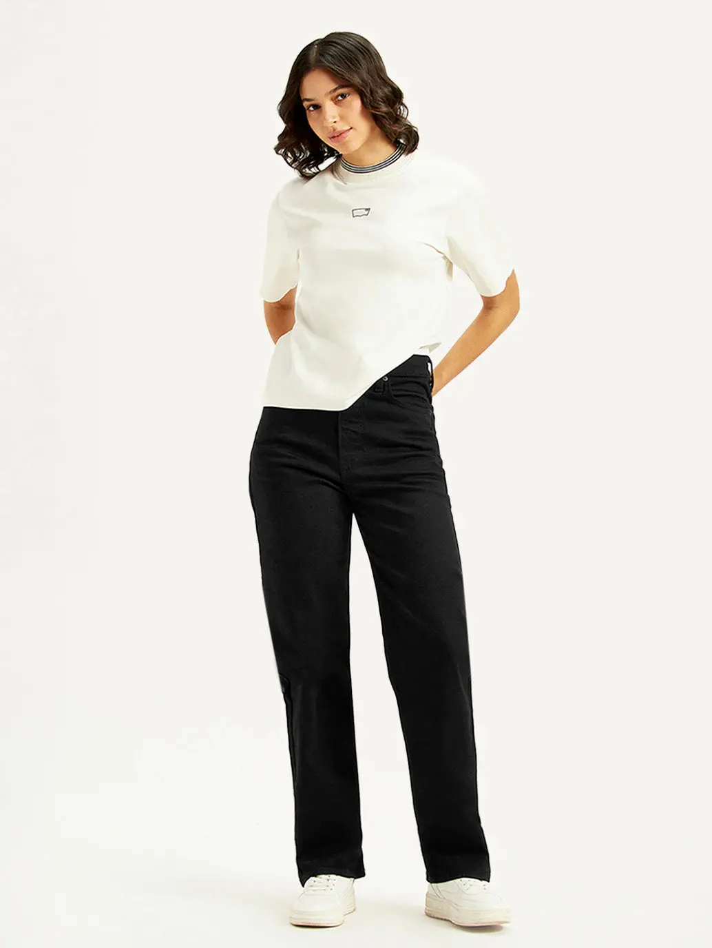 Women's Black Ribcage Straight Fit High Rise Jeans 1