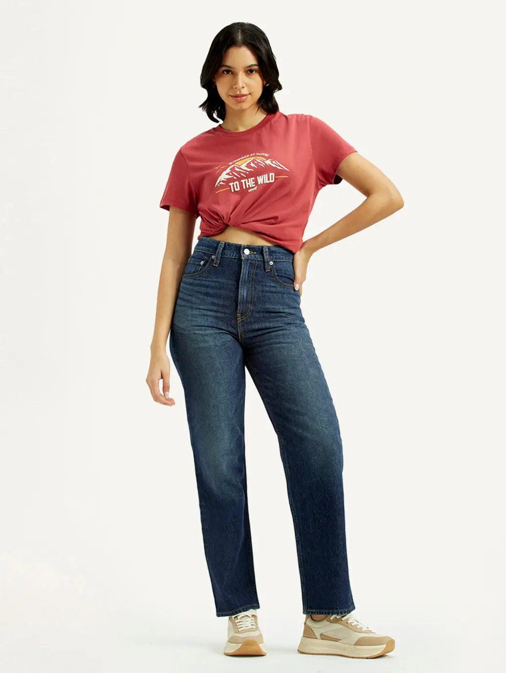 Women's Dark Indigo Ribcage Straight Fit High Rise Jeans 1