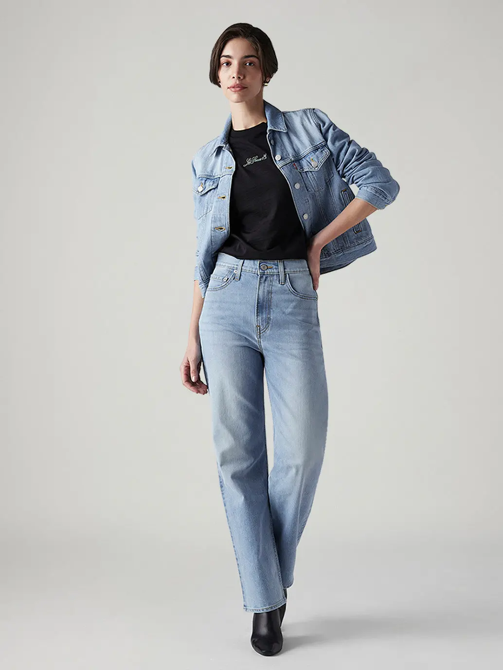 Women's Light Indigo Ribcage Straight Fit High Rise Jeans 1