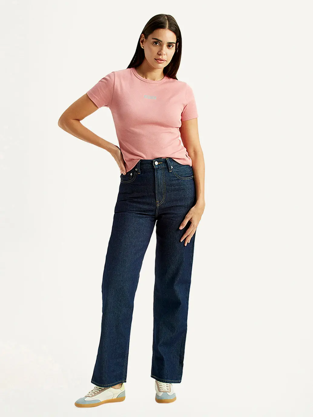 Women's Dark Indigo Ribcage Straight Fit High Rise Jeans 1