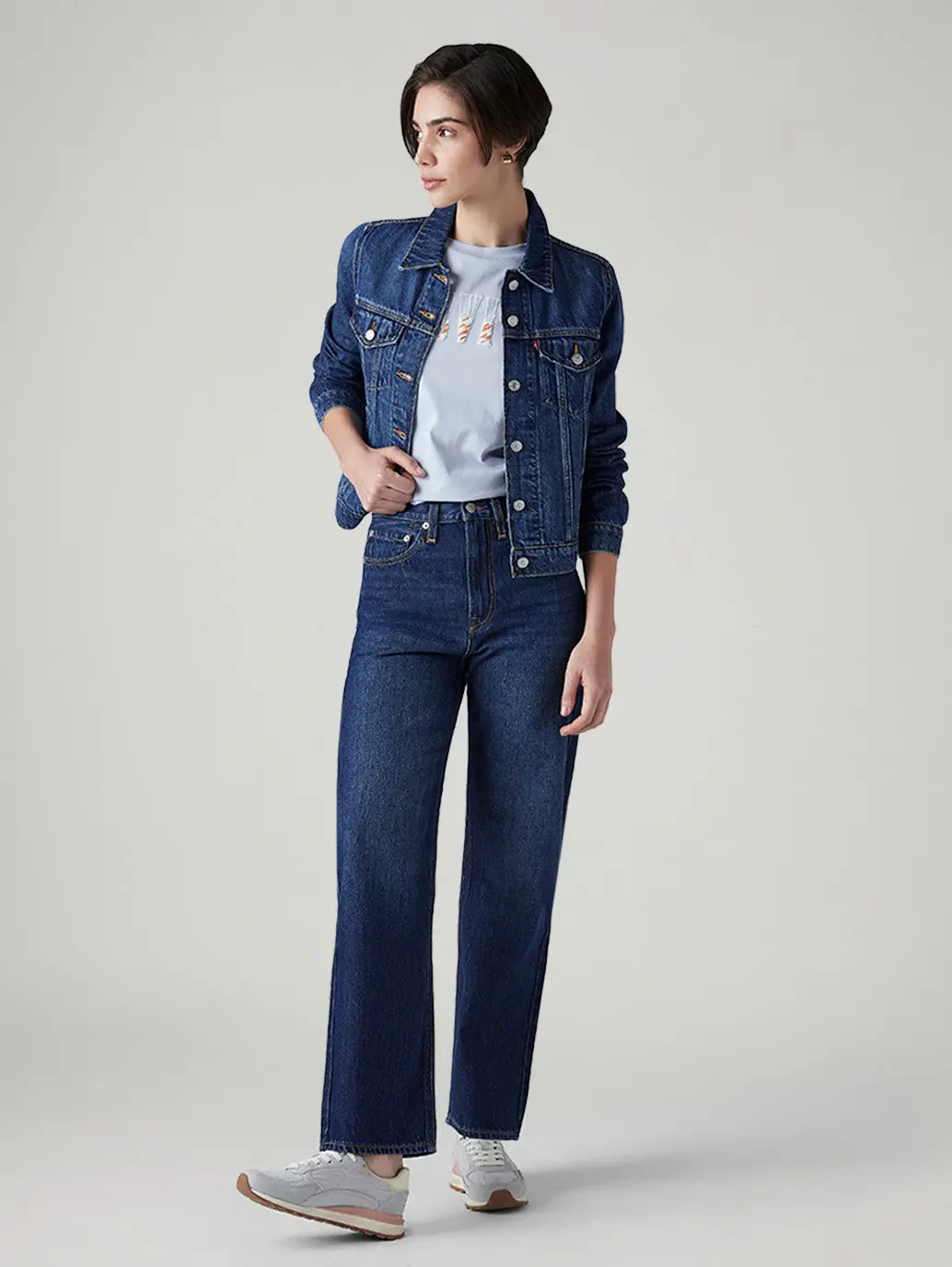 Women's Dark Indigo Ribcage Straight Fit High Rise Jeans 1