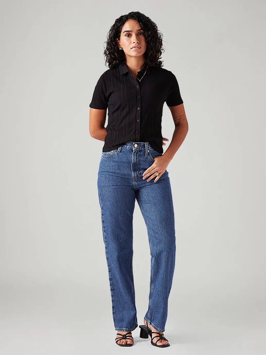 Women's Blue Ribcage Straight Fit High Rise Jeans 1