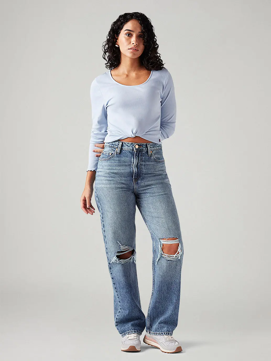 Women's Light Blue Ribcage Straight Fit High Rise Jeans 1