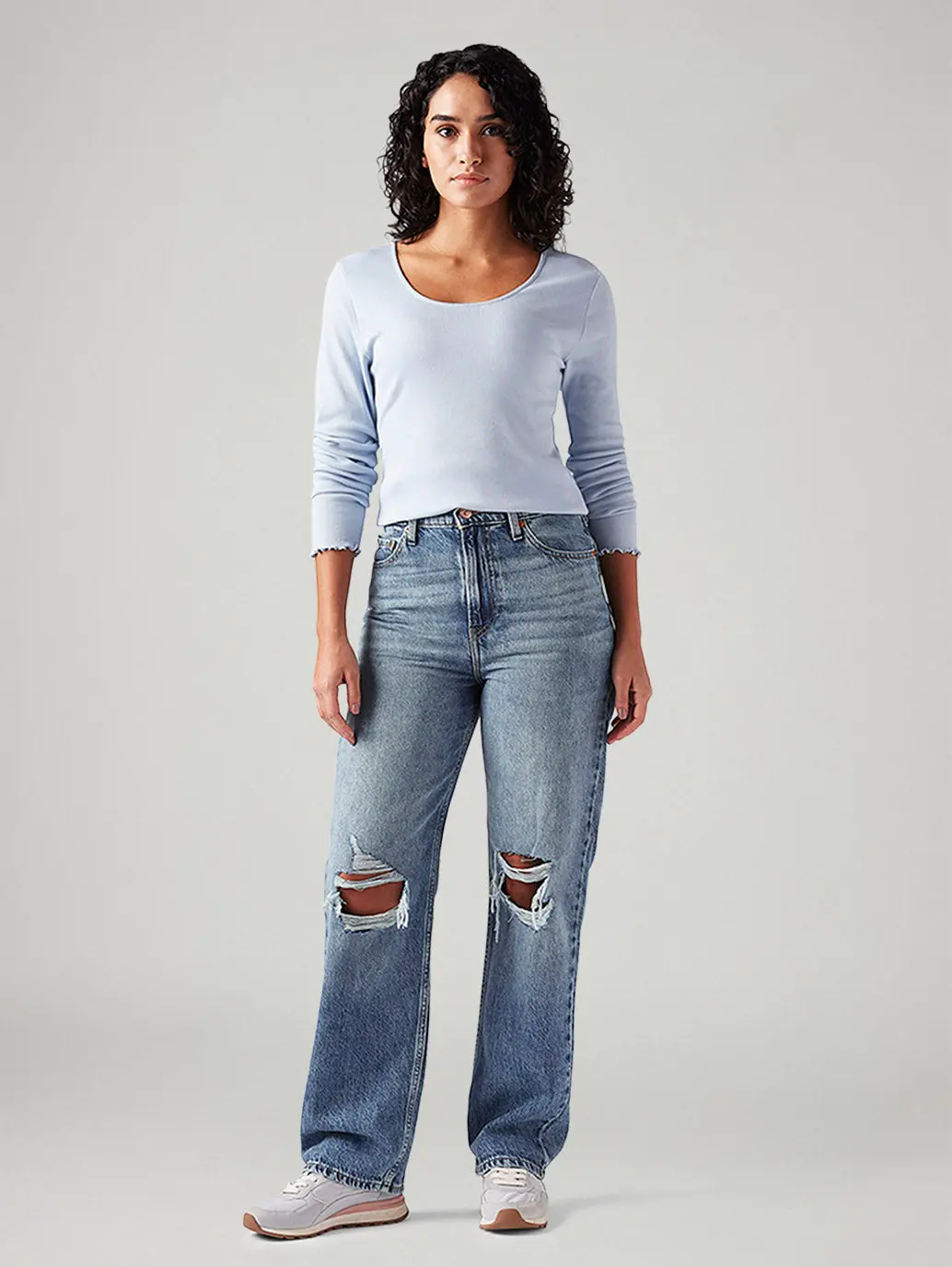 Women's Light Blue Ribcage Straight Fit High Rise Jeans 2