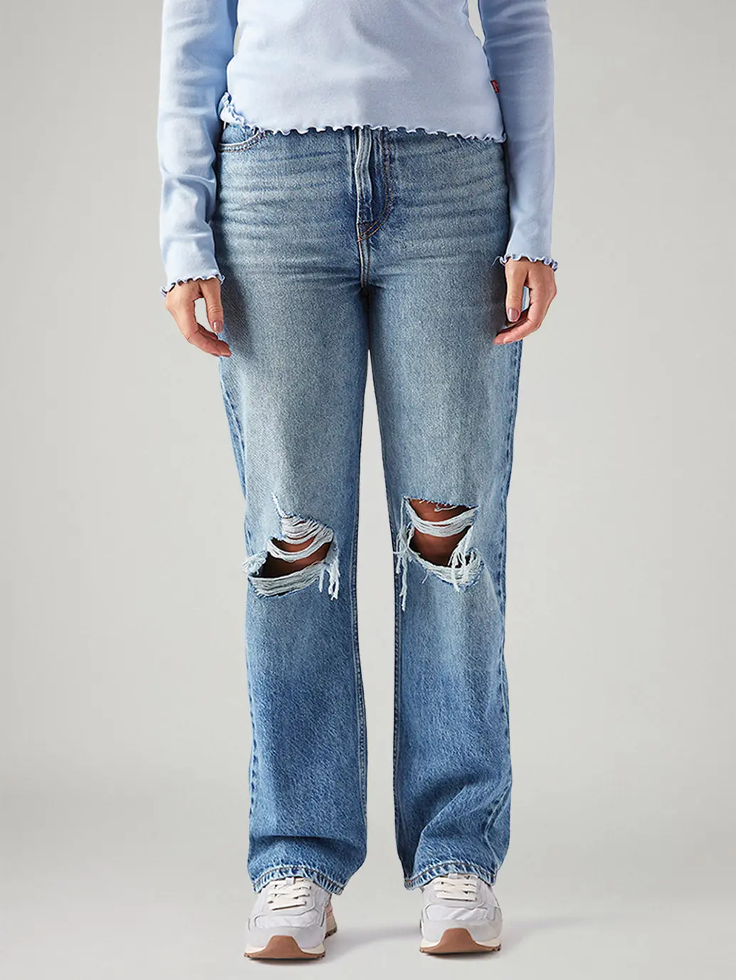 Women's Light Blue Ribcage Straight Fit High Rise Jeans 3