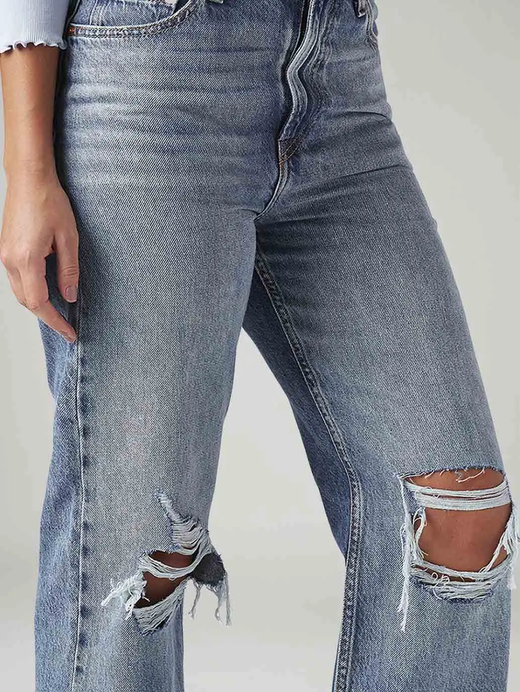 Women's Light Blue Ribcage Straight Fit High Rise Jeans 5